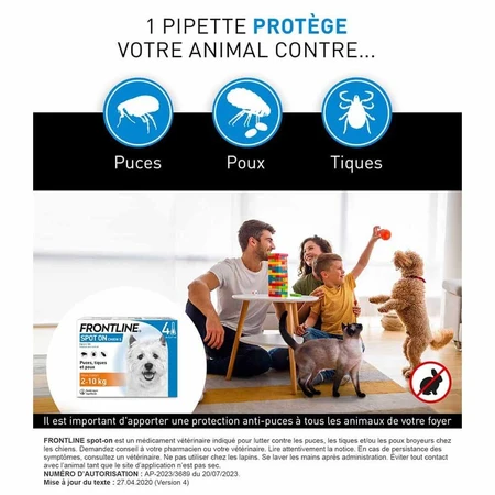 Frontline Spot-on Chien S de 2-10kg 3 Pipettes De 0,67ml