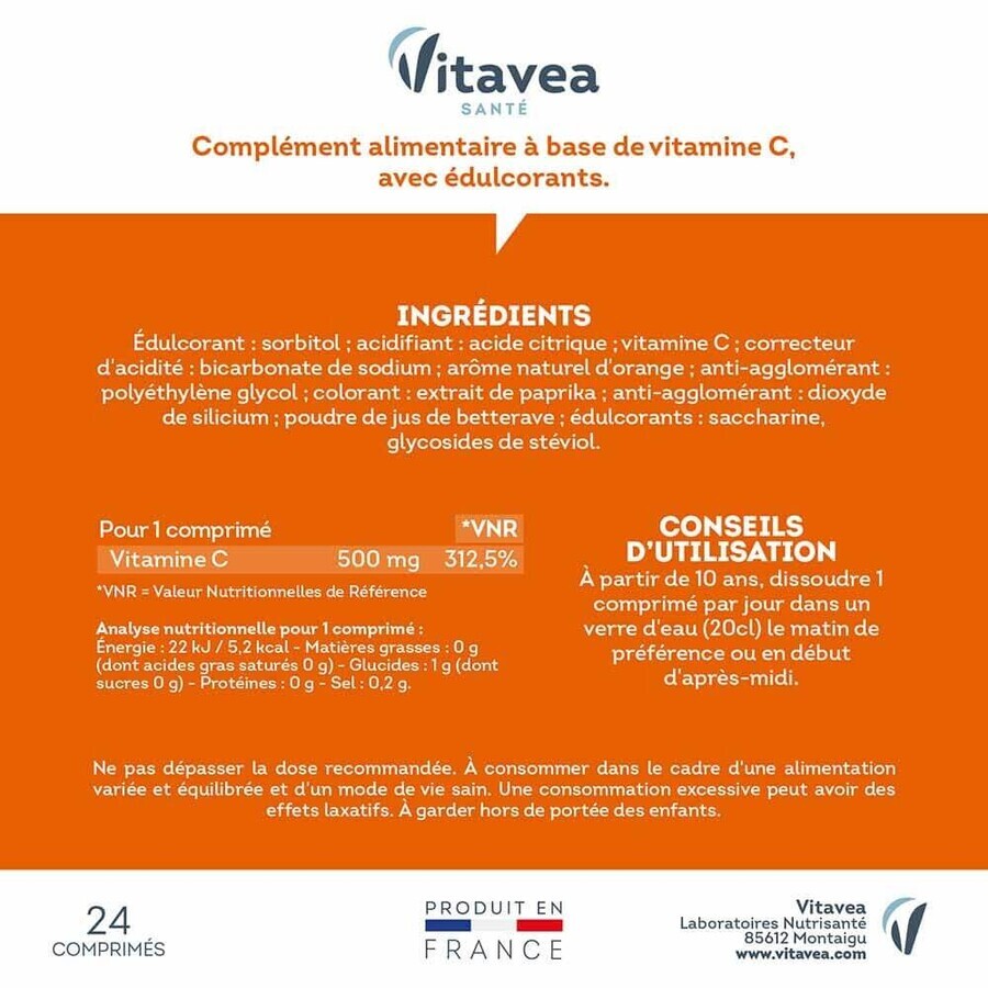 Vitavea Santé Vitamine C 500mg Daily Energy x24 comprimate efervescente