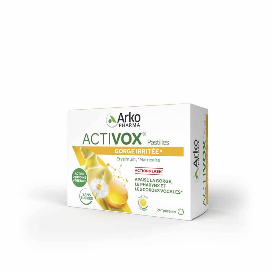 Arkopharma Activox Adoucit la gorge Arôme MIel Citron 24 pastilles
