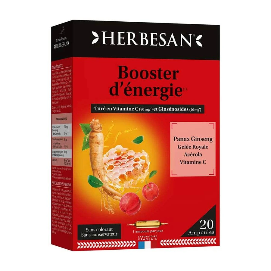 Herbesan Panax Ginseng Booster D'Énergie 20 Ampoules