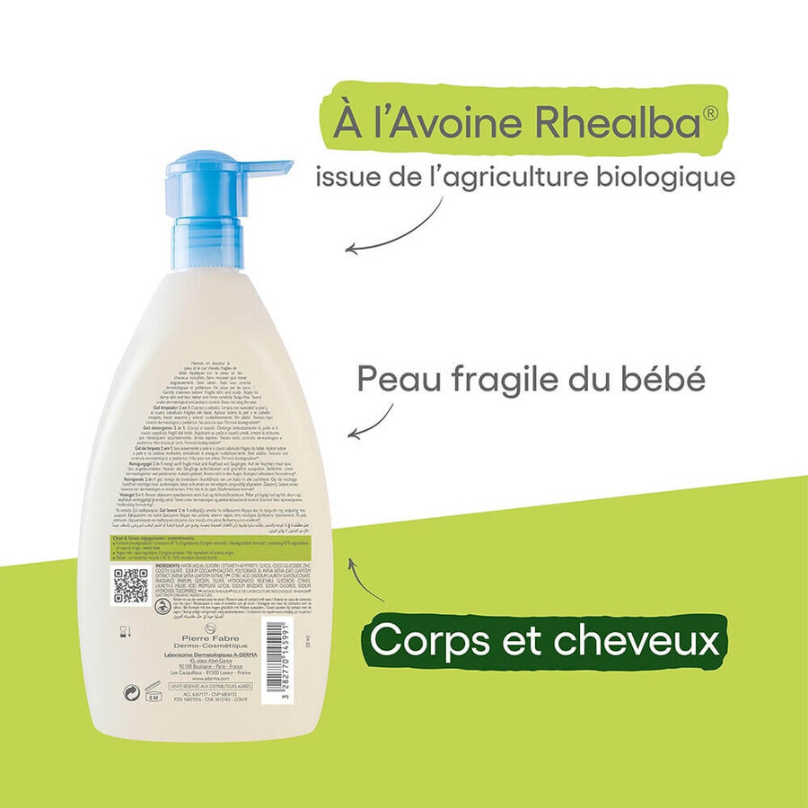 A-Derma Primalba Gel Limpiador 2 en 1 con Dosificador Envase Ecológico 500ml