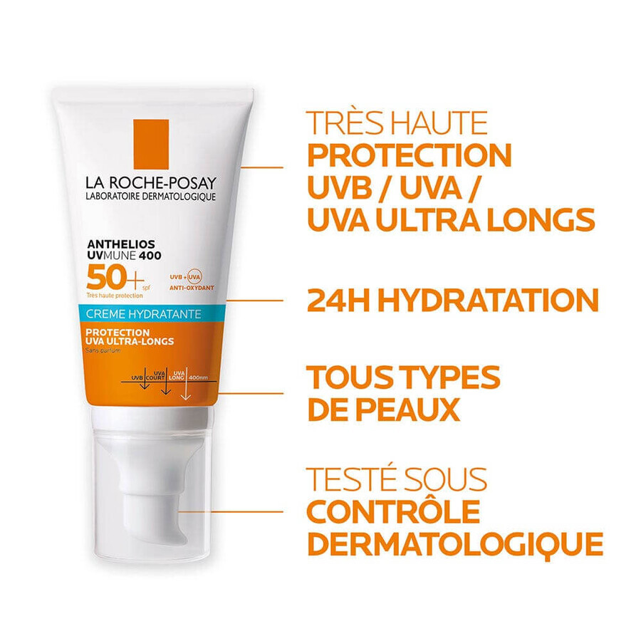 La Roche-Posay Uvmune 400 crema solare idratante per il Viso SPF50+ senza profumo, protezione molto alta 50ml