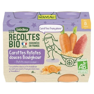 Blédina Baby Nachtwortelen Zoete aardappelen Boulghour 2x200g Les Recoltes Bio Vanaf 8 maanden Bledina