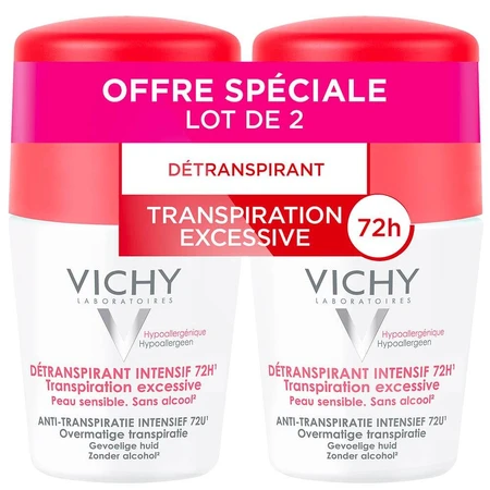 Vichy Deodorant Antiperspirant Roll-on 72h Gevoelige Huid Overmatig Transpireren 2x50ml