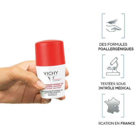 Vichy Deodorant Antiperspirant Roll-on 72h Gevoelige Huid Overmatig Transpireren 2x50ml