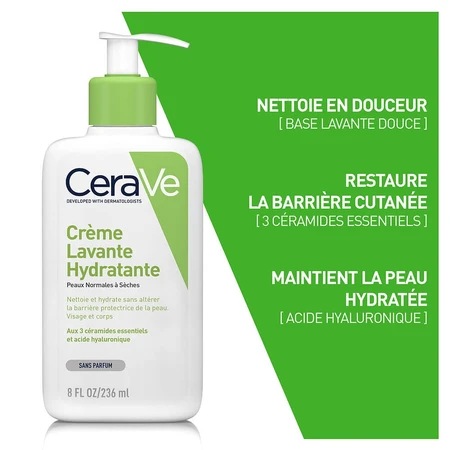 Cerave Cleanse Corps Creme Lavante Hydratante Visage Et Corps Peaux Normales A Seches 236ml