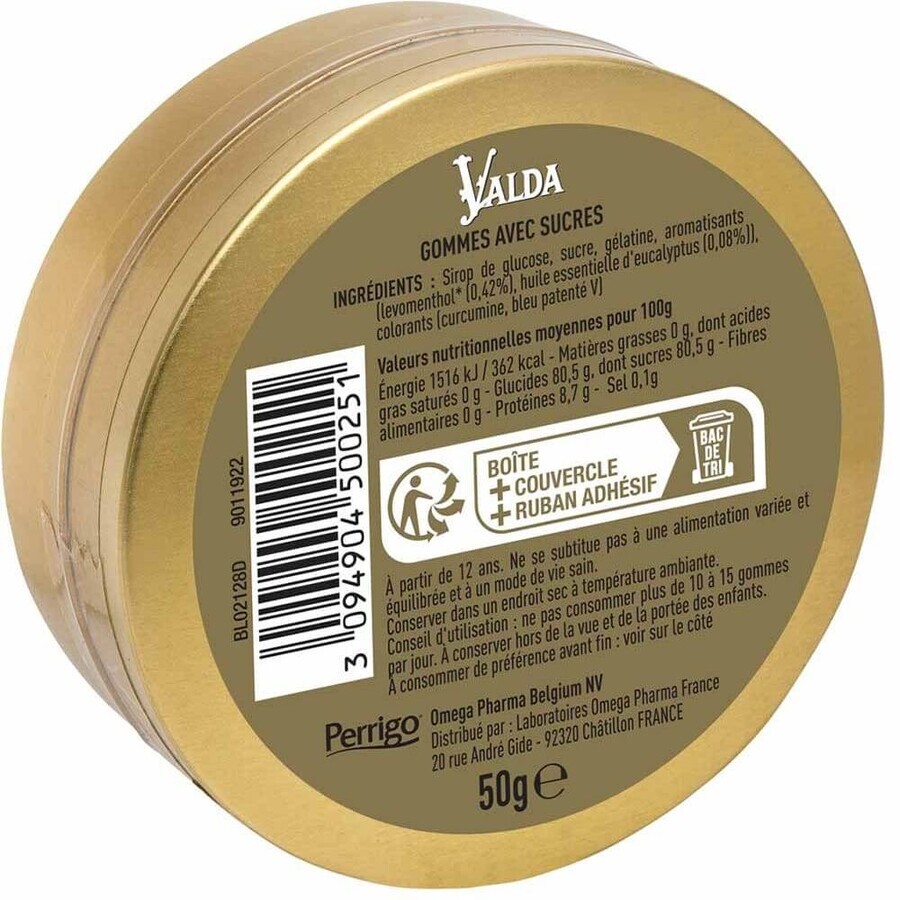 Valda Gommes Gout Menthe Eucalyptus 50g