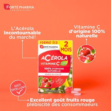 Forté Pharma Acerola Rijk aan natuurlijke vitamine C 60 kauwtabletten