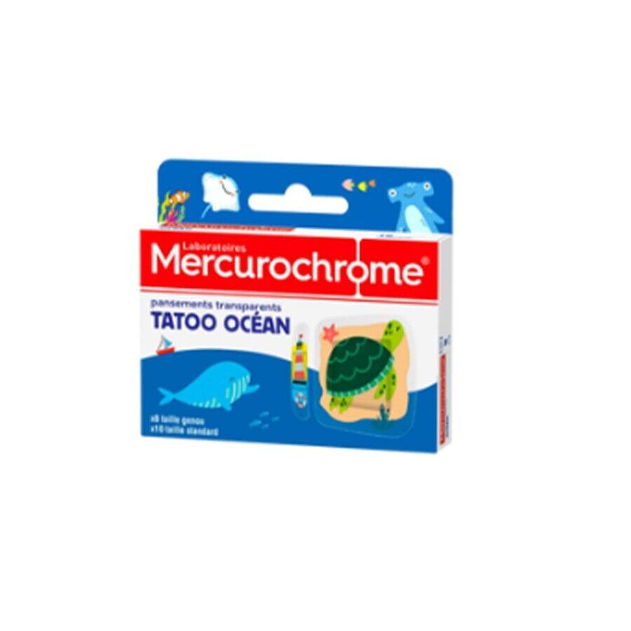 Mercurochrome transparente Pflaster Tattoo Ocean 2 Größen x18