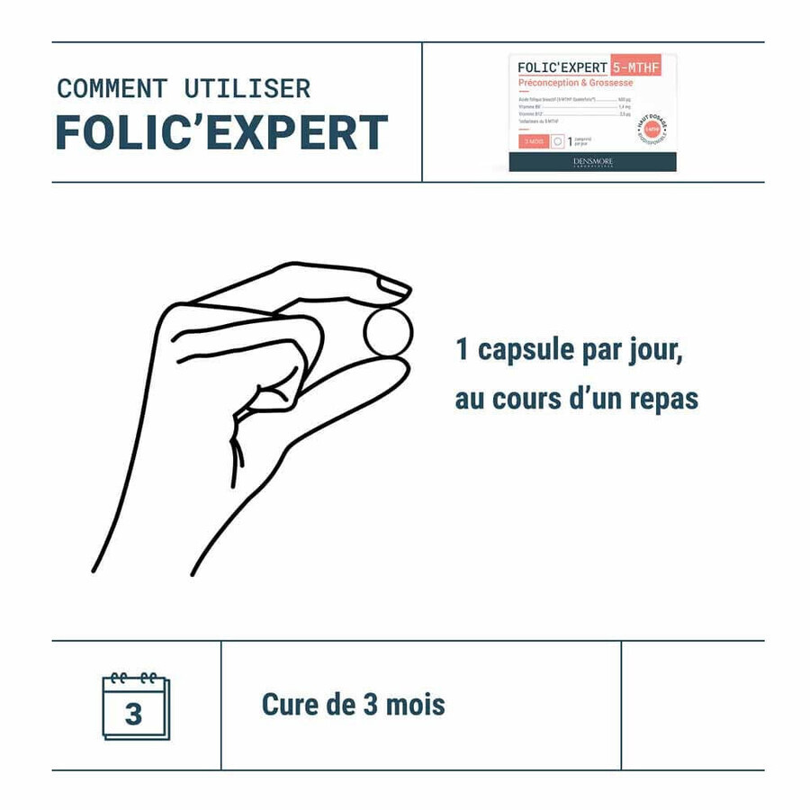 Densmore Folic'expert ácido fólico (5-MTHF) preconcepción y embarazo 90 comprimidos