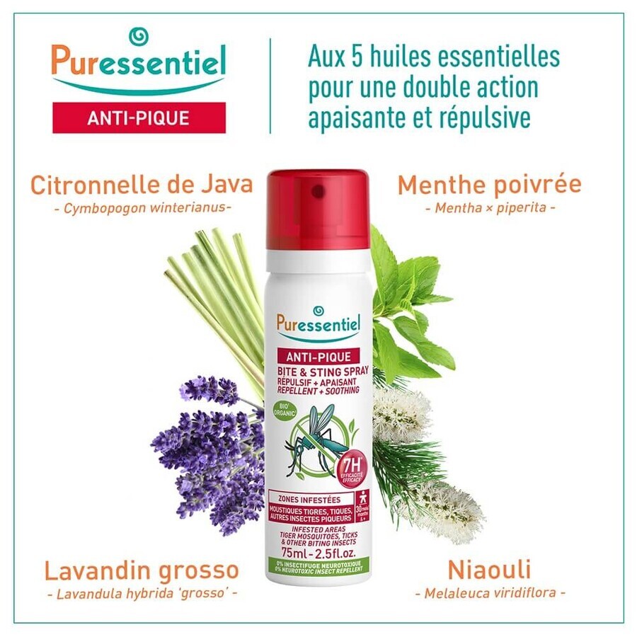 Puressentiel SOS Insects Mosquito Repellent and Soothing Spray 75 ml