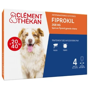 Clement-Thekan Fiprokil Repelente de pulgas y garrapatas para perros de 20-40 kg 2,68 ml x 4 pipetas