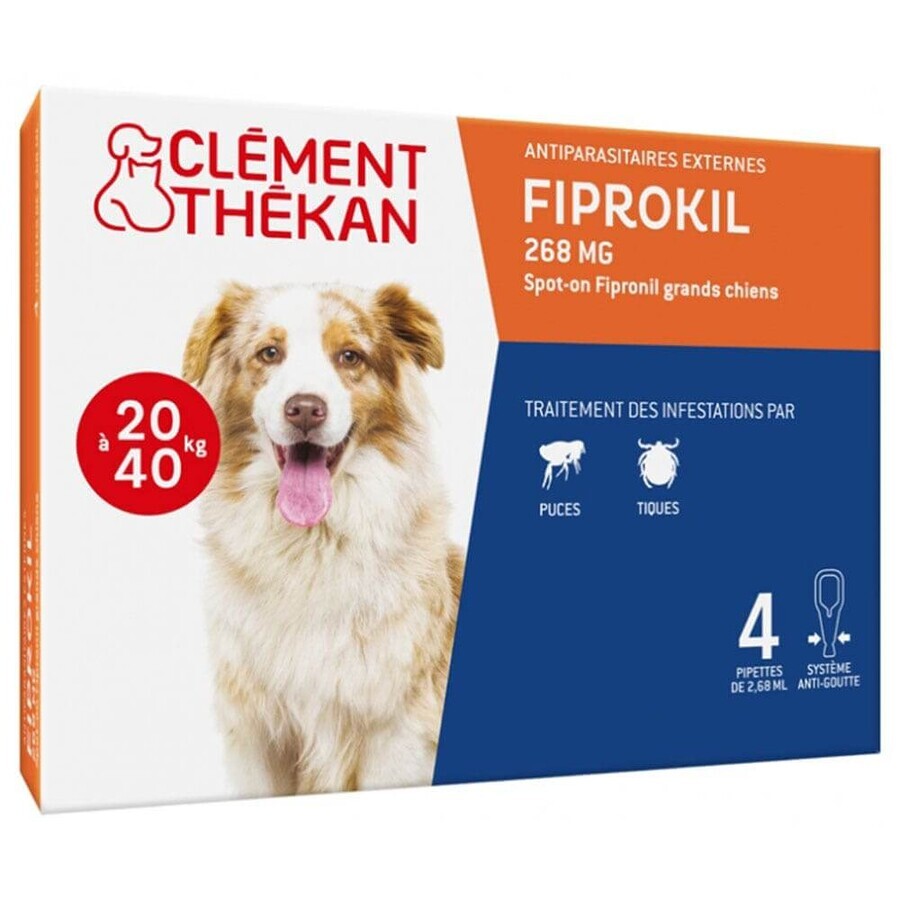 Clement-Thekan Fiprokil Repelent de purici și căpușe pentru câini 20-40 kg 2,68 ml x 4 pipete