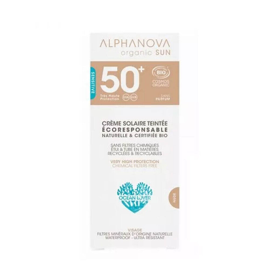 Alphanova Organic Crème solaire teintée très haute protection Spf50+ Peaux sensibles et réactives 50g