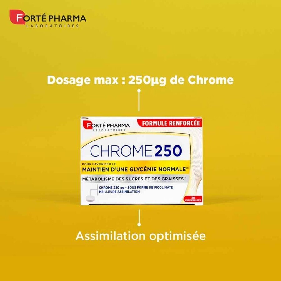 Forté Pharma Chrome 250 Mantenimiento de una glucemia normal 30 comprimidos Forté Pharma Chrome 250 Mantenimiento de una glucemia normal 30 comprimidos
