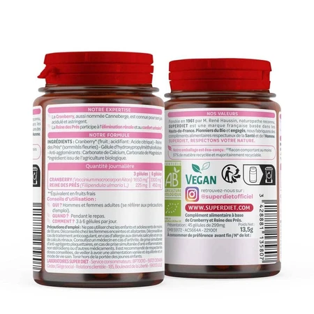 Superdiet Cranberry Reine Des Prés Bio Confort Urinaire 45 Gélules