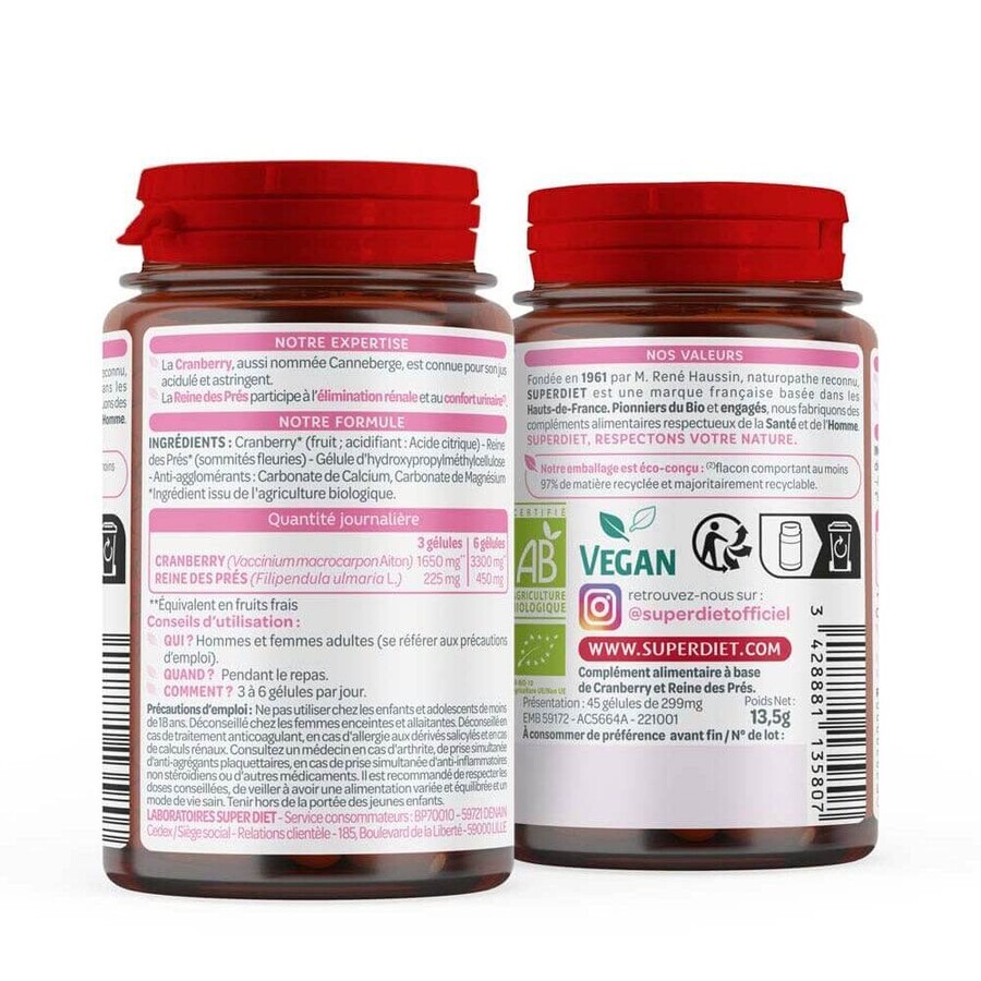 Superdiet Cranberry Reine Des Prés Bio Confort Urinaire 45 Gélules Superdiet Cranberry Reine Des Prés Bio Confort Urinaire 45 Gélules