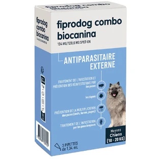 Biocanine Solución Antiparasitaria Externa Spot-On para perros medianos de 10 a 20 kg combo fiprodog 3 pipetas