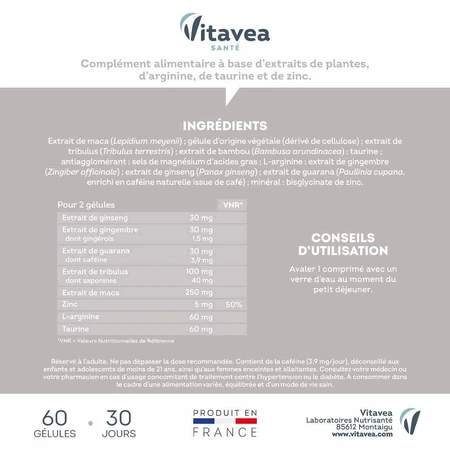 Vitavea Santé Force G Rendimiento Sexual de los Hombres Potentes 60 cápsulas
