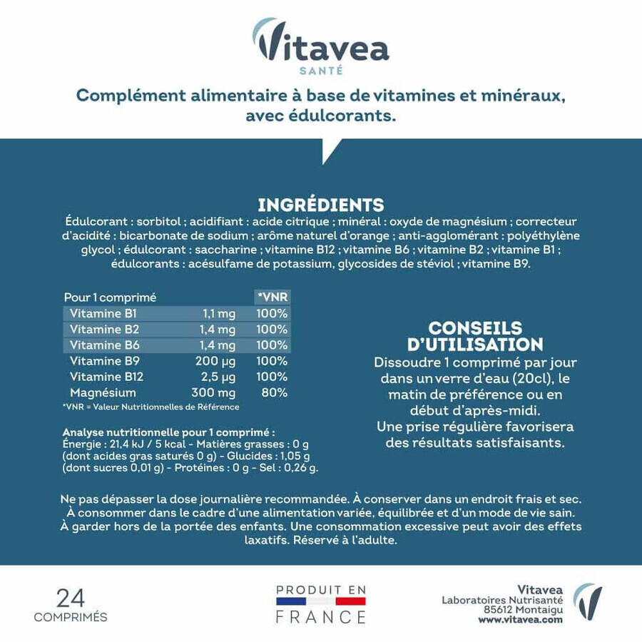 Vitavea Santé Magnesium + Vitaminen B1 B2 B6 Ontspanning 24 tabletten