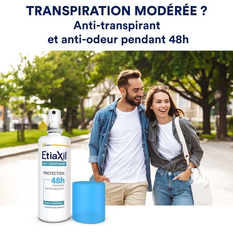 Etiaxil Anti-Transpirant Déodorant Spray Protection 48h Aisselles Transpiration Modérée Peaux Sensibles 100ml