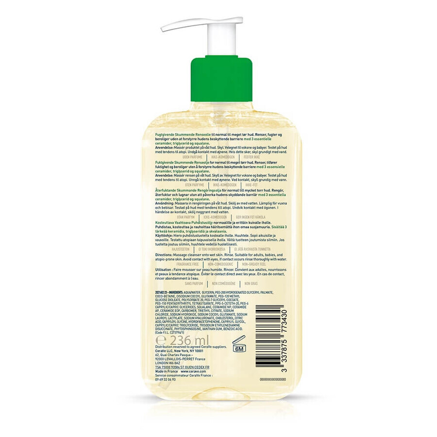Cerave Body Cleanser Hydraterende schuimende olie voor normale tot zeer droge huid 236ml