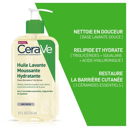 Cerave Cleanse Corps Huile Lavante Moussante Hydratante peaux normales à très sèches 236ml