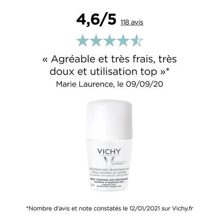 Vichy Deodorant Roll-on Anti-Transpirant 48h Empfindliche oder enthaarte Haut 2x50ml