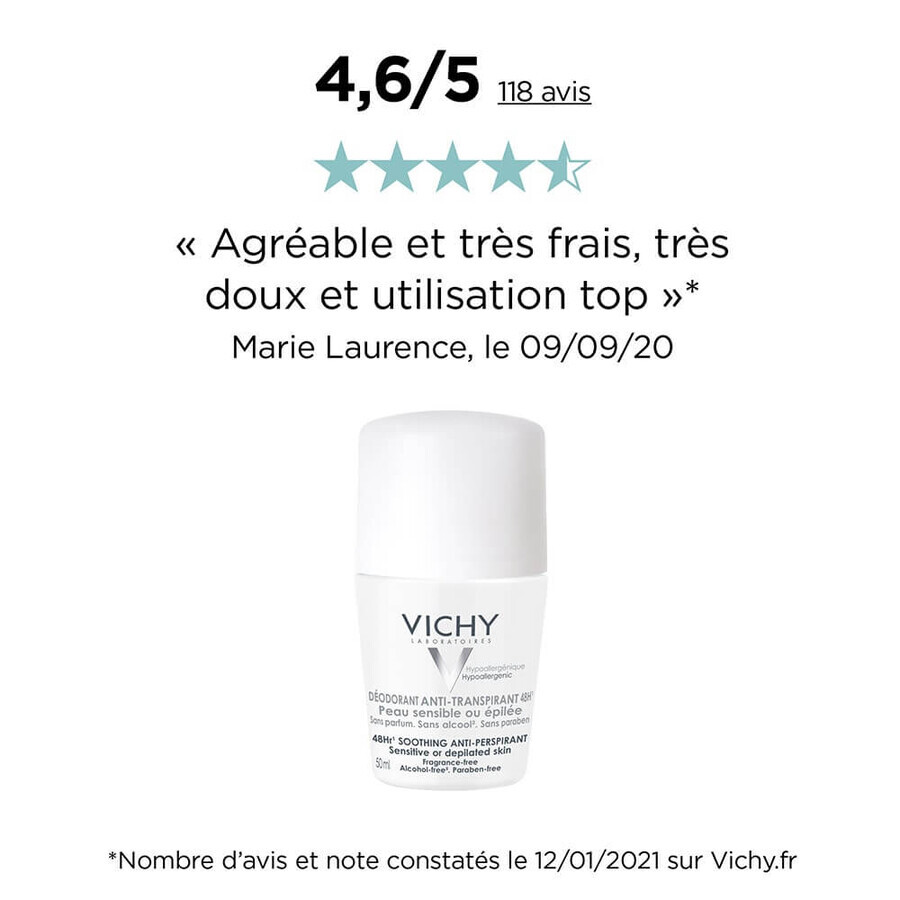 Vichy Deodorant Roll-on Antiperspirant 48h Sensitive or Depilated Skin 2x50ml