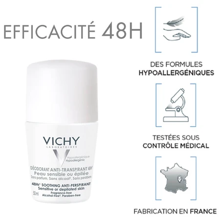 Vichy Deodorant Roll-on Anti-Transpirant 48h Empfindliche oder enthaarte Haut 2x50ml