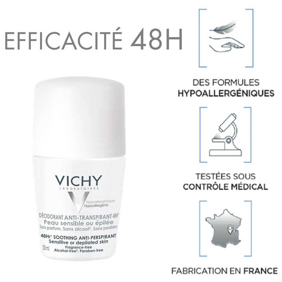 Vichy Deodorant Roll-on Antiperspirant 48h Sensitive or Depilated Skin 2x50ml
