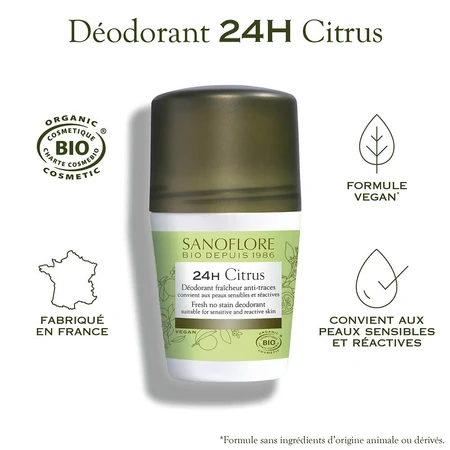 Sanoflore Deodorants Roll-on Citrus efficacité 24h certifié bio 50ml