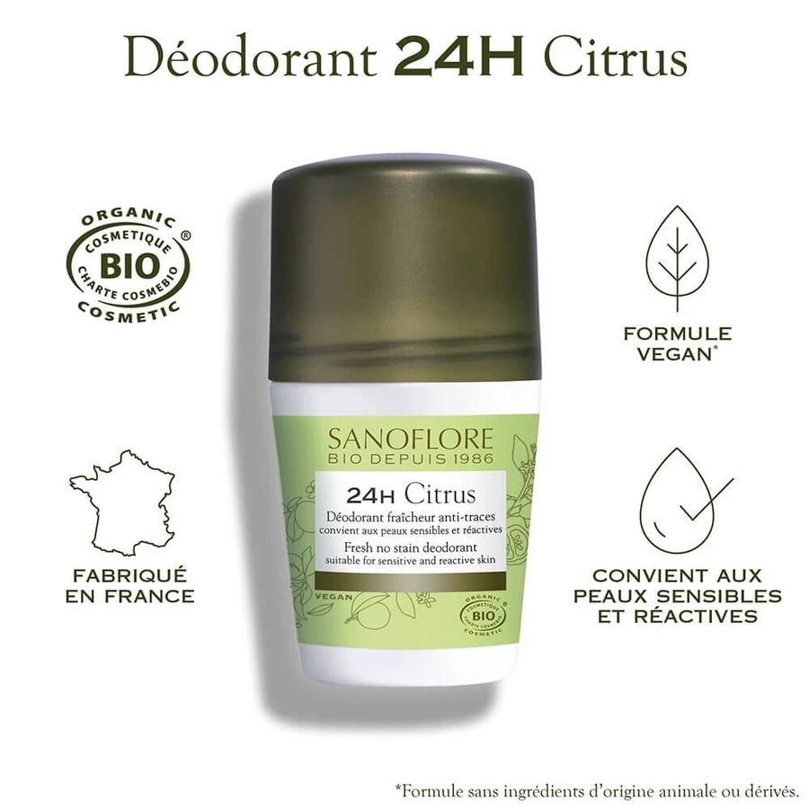 Sanoflore Deodorants Roll-on Citrus efficacité 24h certifié bio 50ml
