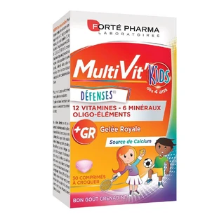 Forté Pharma MultiVit'4G Multivitaminas para niños Vitaminas minerales enriquecidas con calcio 30 comprimidos masticables