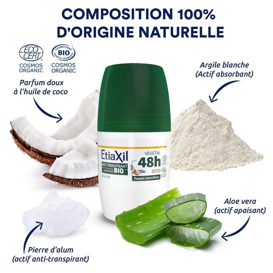 Etiaxil Antitranspirant Deodorant Roll-on mit Kokosnusspflanze Bio Sensitive Skin 2x50ml