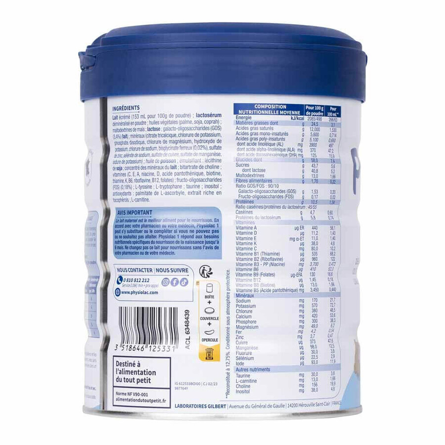 Physiolac 1 Milchpulver 0 bis 6 Monate 800g