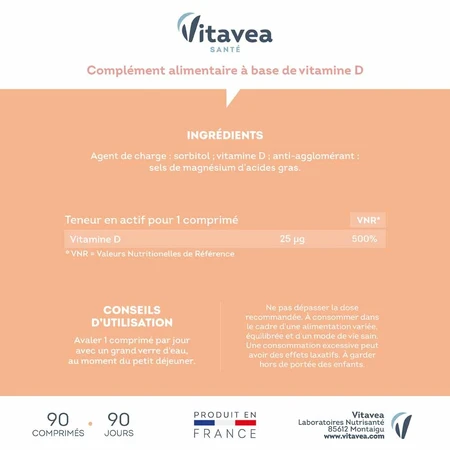 Vitavea Santé Vitamine D 1000 UI 90 comprimés