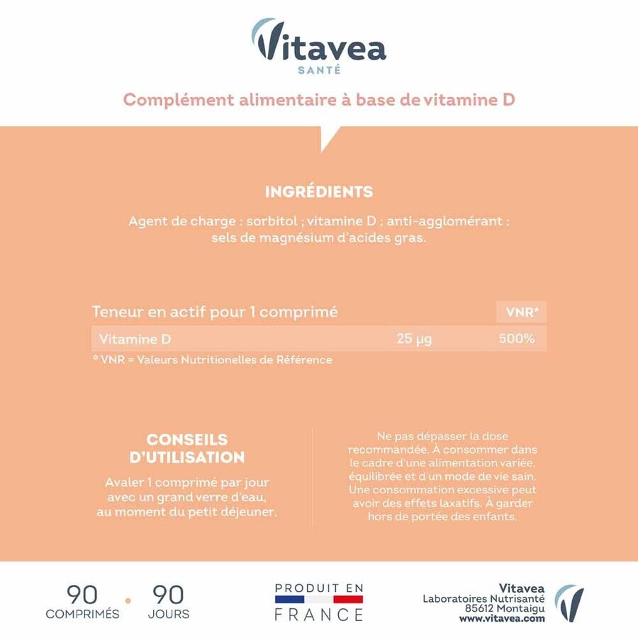 Vitavea Santé Vitamine D 1000 UI 90 comprimés