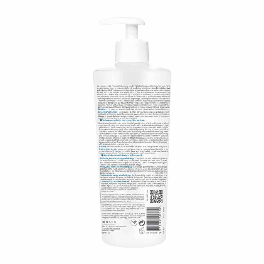 Bioderma Atoderm Intensiv hrănitor și anti-picaturi, ultra-fresh Peaux sensibles 500ml Bioderma Atoderm Intensiv hrănitor și anti-picaturi, ultra-fresh Peaux sensibles 500ml