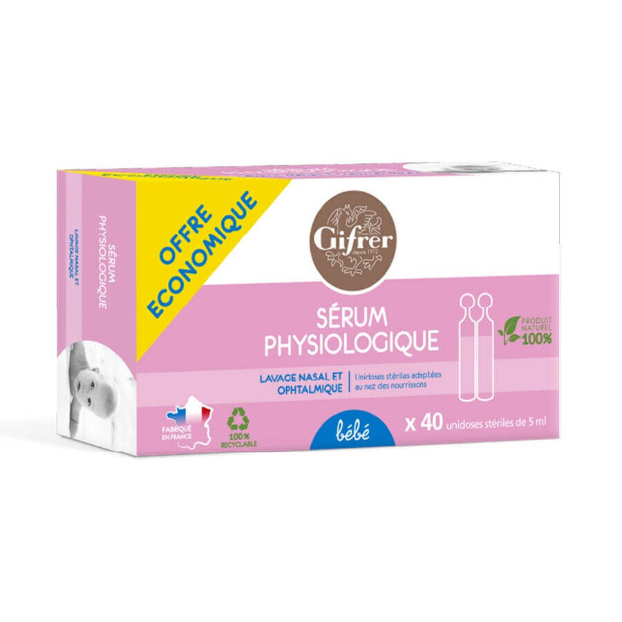 Gifrer Physiologica Suero fisiológico para bebés, niños y adultos 40x5ml