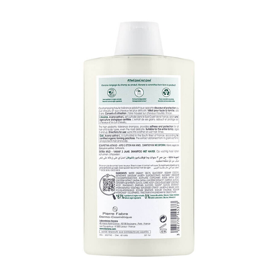 Klorane Oat Extra Mild Șampon de ovăz Toate tipurile de păr 400ml