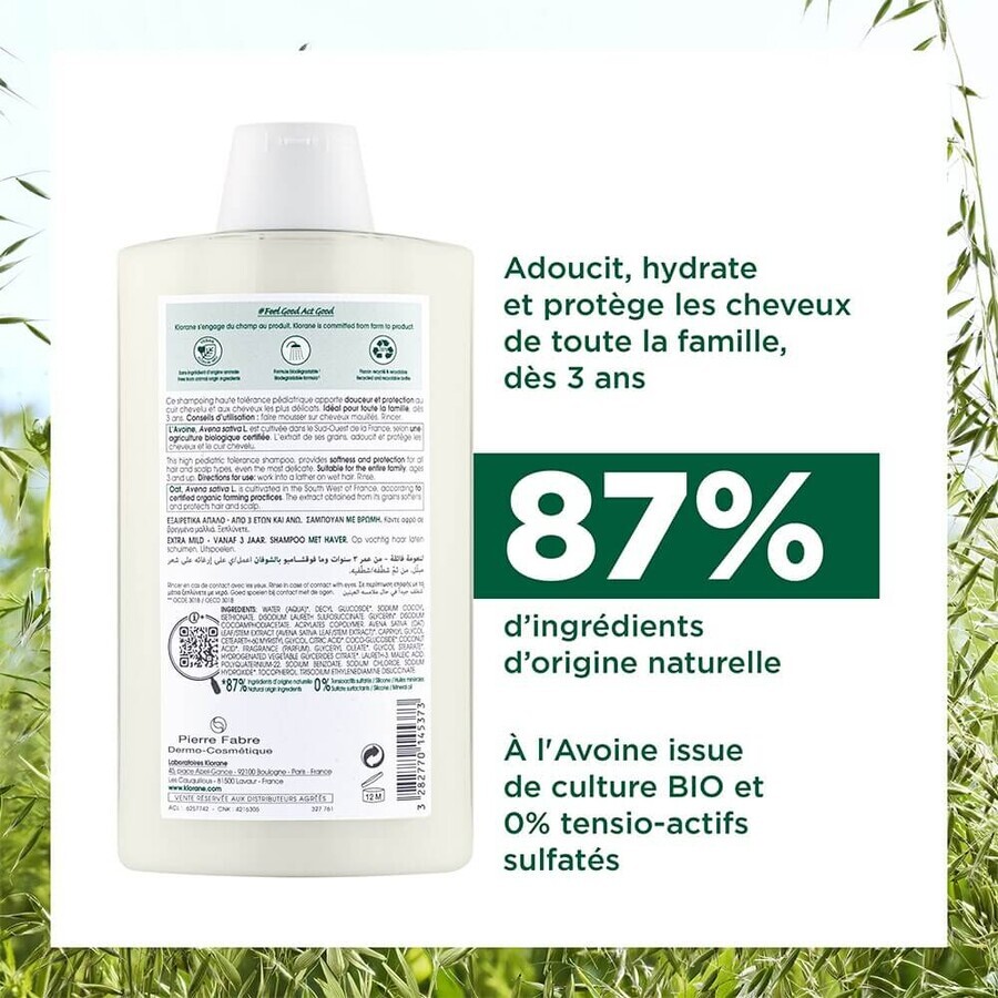 Klorane Oat Extra Mild Șampon de ovăz Toate tipurile de păr 400ml