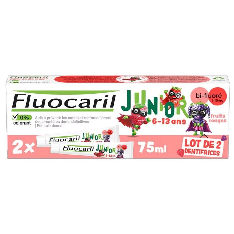 Boutique Fluocaril Dentifrice Junior Fruits Rouges Bi-Fluoré 6-13 ans 2x75ml Fluocaril Dentifrice Junior Fruits Rouges Bi-Fluoré 6-13 ans 2x75ml