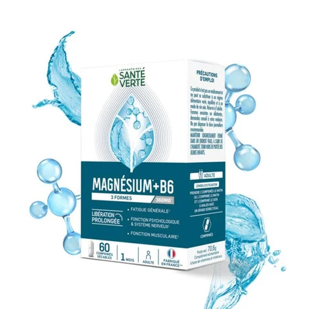 Sante Verte Magnesium +B6 3 vormen 360mg Duurzame afgifte 60 deelbare tabletten