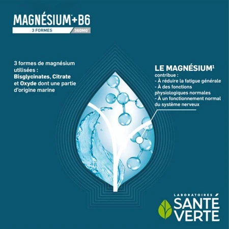 Sante Verte Magnesium +B6 3 vormen 360mg Duurzame afgifte 60 deelbare tabletten