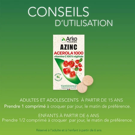 Arkopharma Azinc Acerola 1000 Vitamina C Natural 30 Comprimidos Masticables