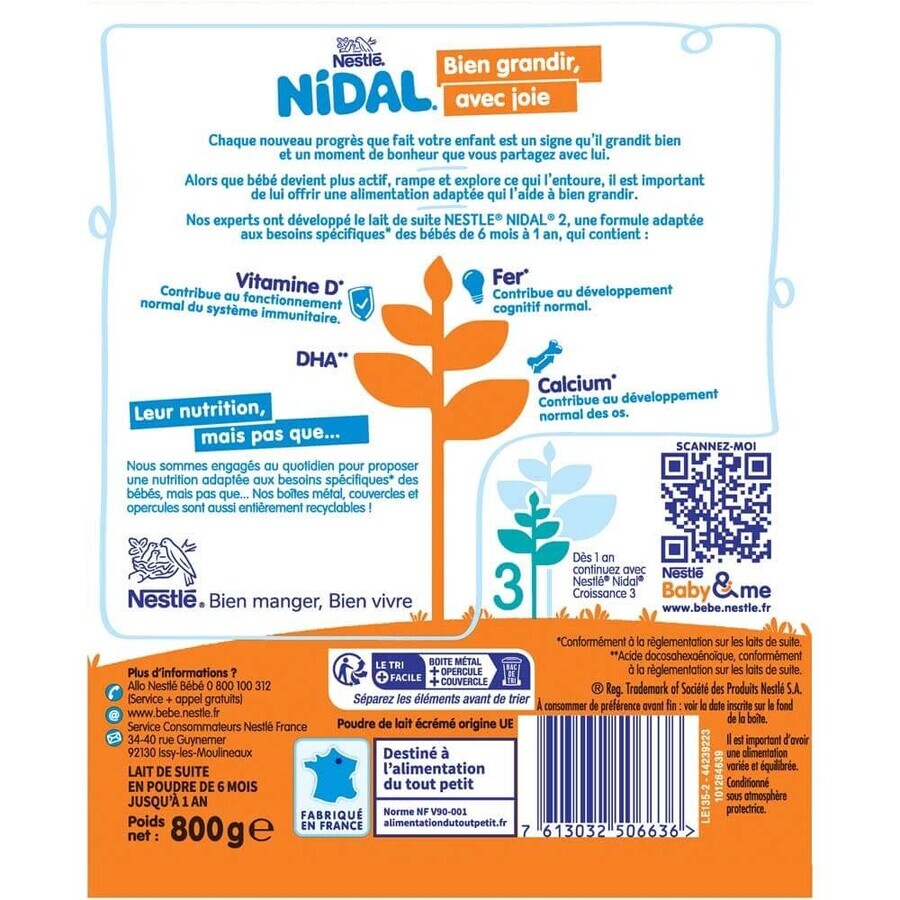 Nestlé Nidal Lait En Poudre 2 De 6 Mois À 1 An 800g Nestlé Nidal Lait En Poudre 2 De 6 Mois À 1 An 800g
