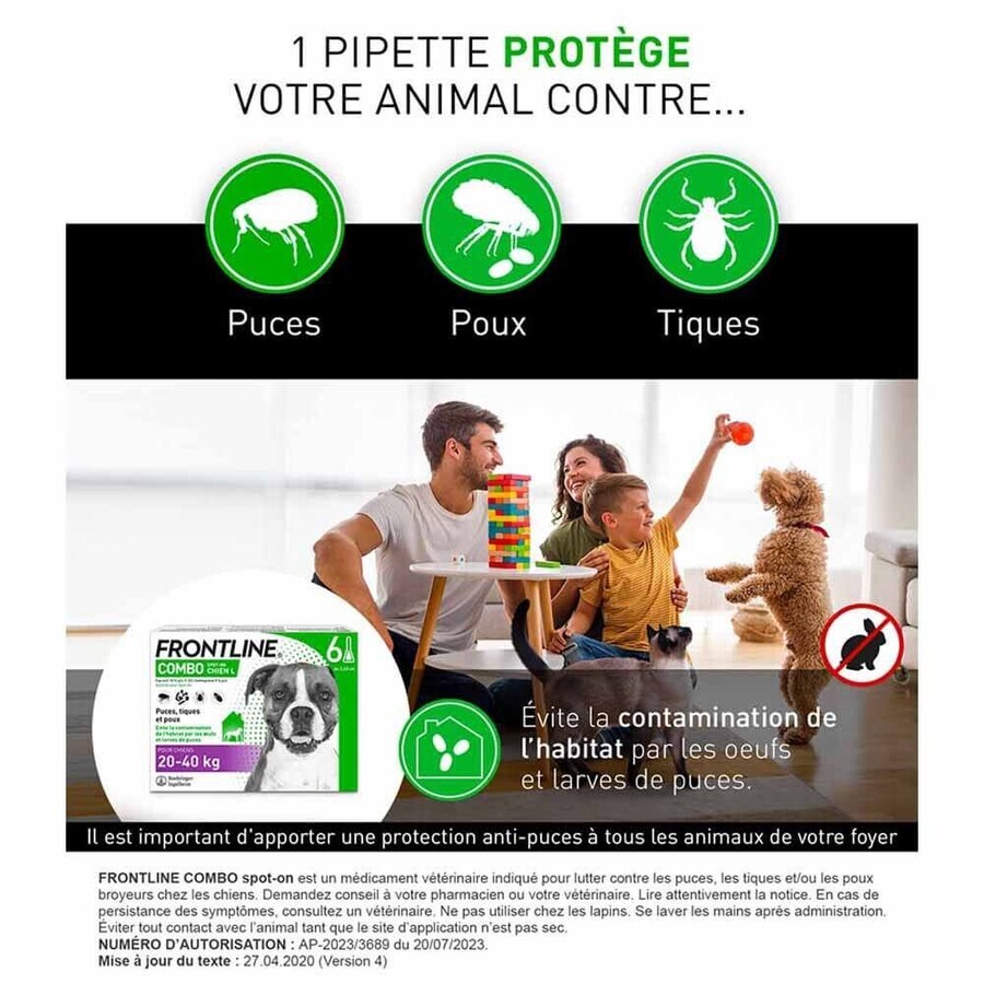 Frontline Combo Spot-on Chien L de 20-40kg 6 Pipettes de 4,02ml