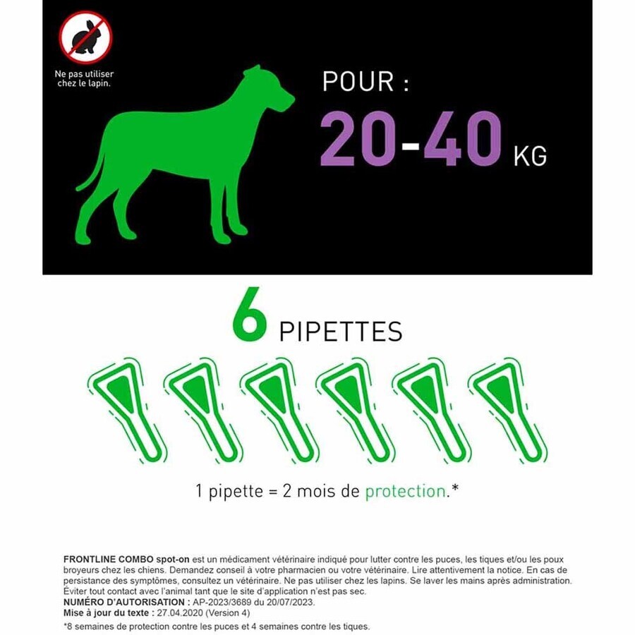 Frontline Combo Spot-on Chien L de 20-40kg 6 Pipettes de 4,02ml
