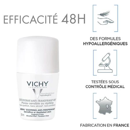 Vichy Déodorant Anti Transpirant Efficace 48h Peaux Sensibles 50ml